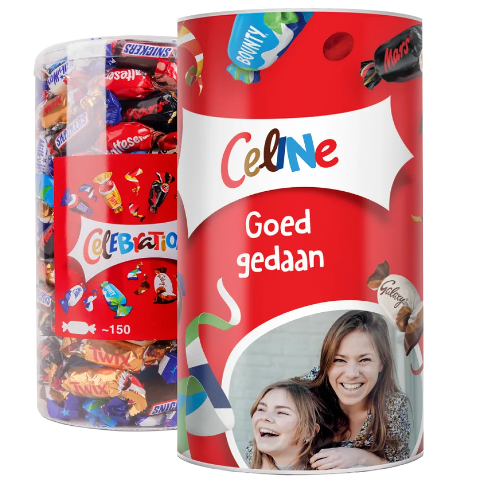 Celebrations tube met naam en foto